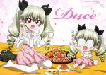  2girls :d absurdres anchovy_(girls_und_panzer) animage anime_coloring artist_name black_ribbon blouse blush_stickers brown_eyes choppy_bangs coke-bottle_glasses copyright_name copyright_notice cup dango drill_hair falling_petals food frilled_skirt frills full_body girls_und_panzer glasses green_eyes hair_between_eyes hair_ribbon high-waist_skirt highres holding holding_cup holding_food kashiwagi_ayaka kneeling light_blush long_hair long_sleeves looking_at_viewer magazine_scan multiple_girls no_shoes official_art open_mouth pantyhose petals pink_petals pink_skirt ribbon sanshoku_dango scan shirt sitting skirt smile third-party_source toy_tank twin_drills wagashi white_pantyhose white_shirt 