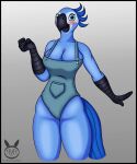  absurd_res anthro avian beak bird black_border blue_body blue_feathers blue_macaw blue_sky_studios border breasts clothed clothing digital_media_(artwork) feathers female hi_res jewel_(rio) legwear looking_at_viewer marothedarkrabbit_(artist) overalls rio_(series) simple_background smile solo thigh_highs 