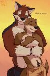 5_fingers anthro anthro_on_anthro black_nose black_pawpads blep brown_body brown_fur canid canine canis chase_hunter claws clothed clothed_anthro clothed_male clothing dialogue duo echo_(game) echo_(series) echo_project english_text eyes_closed fangs finger_claws fingers fur hi_res hug hugging_another hugging_from_behind humanoid_hands interspecies interspecies_romance jewelry leo_alvarez male male/male mammal multicolored_body multicolored_fur mustelid otter pawpads red_body red_fur red_wolf romantic romantic_couple smile teeth text tongue tongue_out topless topless_anthro topless_male two_tone_body two_tone_fur ventkazemaru white_body white_fur wolf