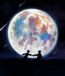  2boys alien_stage artemis_program commentary full_moon highres holding_hands ivan_(alien_stage) male_focus meteor_shower moon multiple_boys night running silhouette silutteok21 till_(alien_stage) 