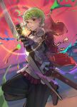  1boy aiming_at_viewer arrow_(projectile) bow_(weapon) brown_eyes fire_emblem fire_emblem:_three_houses fire_emblem_warriors:_three_hopes glasses green_hair highres holding holding_arrow holding_bow_(weapon) holding_weapon ignatz_victor male_focus round_eyewear sasataeko solo weapon 