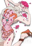  1girl alternate_costume artist_name blue_eyes bug commentary_request highres jojo_no_kimyou_na_bouken jtmox1 ladybug pink_hair polka_dot polka_dot_hair signature solo spice_girl_(stand) spotted_hair stand_(jojo) trish_una twitter_username vento_aureo victory_rolls 