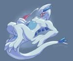  absurd_res anthro bodily_fluids cum cum_on_face cum_on_tongue erection genital_fluids genitals hi_res legendary_pok&eacute;mon lugia male masturbation nintendo nude open_mouth penis pok&eacute;mon pok&eacute;mon_(species) simple_background solo squawks tapering_penis thick_tail tongue tongue_out video_games 