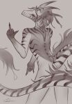 alex_(ququshka) alternative_fashion anthro ass_up butt claws dragon eyelashes fluffy gesture hair hand_gesture hi_res horn looking_at_viewer male middle_finger monochrome mythological_creature mythological_scalie mythology naughty_face punk ququshkas raised_tail rear_view scalie shaded simple_background simple_shading sketch solo spine standing tail two_albino_crows