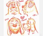  anthro canid canine canis clothing domestic_dog elvis_(p_rindustries) eyes_closed guide_lines headshot_portrait heart_symbol long_ears male mammal mature_anthro mature_male molosser p_rindustries portrait preston_(p_rindustries) pug shirt sketch small_molosser smile stubble text topwear toy_dog 