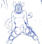  2025 anthro blue_and_white chuck_(p_rindustries) domestic_cat felid feline felis fur guide_lines hair looking_up lying male male_anthro mammal mohawk monochrome nude on_back p_rindustries pink_nose sitting sketch stripes tail 