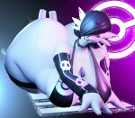 2026 3d_(artwork) 4_fingers absurd_res accessory alternative_fashion anthro arm_warmers armwear artist_name back-tie_bikini bangs big_breasts big_butt bikini black_bikini black_clothing black_eyeshadow black_hair black_swimwear bodily_fluids bone bottomless bottomless_anthro bottomless_female breasts butt chest_horn clothed clothing collar curvy_figure digital_media_(artwork) elemental_creature eyeshadow featureless_feet feet feet_up female fingers furgonomic_piercing furgonomics gardevoir garter generation_3_pokemon glistening glistening_body goth gradient_background grime_the_gardevoir_(coel3d) grin hair hair_over_eye hi_res horn horn_piercing hourglass_figure huge_breasts huge_butt hyper hyper_butt logo looking_at_viewer low-angle_view lying makeup mechanicalstage motion_lines nintendo on_front outline partially_clothed piercing pokeball pokeball_clothing pokeball_collar pokemon pokemon_(species) purple_eyes purple_hair short_hair simple_background skull smile smooth_skin solo stening_eyes straight_hair sweat sweatdrop sweaty_body sweaty_butt swept_bangs swimwear teeth text thick_thighs tongue two-piece_swimsuit voluptuous voluptuous_anthro voluptuous_female white_body white_outline wide_hipped_anthro wide_hipped_female