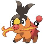  absurdres black_eyes cardnlh commentary cosplay emboar full_body highres holding holding_weapon mega_emboar mega_emboar_(cosplay) mouth_hold no_humans nostrils official_style pokemon pokemon_(creature) pokemon_focus simple_background solo tepig weapon weapon_in_mouth white_background 
