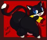  anthro ass_clapping atlus balls bent_over big_balls big_butt black_body black_pupils blue_eyes butt chip_at_night dipstick_tail domestic_cat english_text exclamation_point felid feline felis genitals huge_balls huge_butt inner_ear_fluff joaoppereiraus kerchief leg_markings looking_back male mammal markings megami_tensei megami_tensei_persona morgana_(persona) nude onomatopoeia open_mouth penis pupils socks_(marking) solo sound_effects tail_markings text thick_thighs tuft twerking video_games 