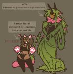 2026 :3 affini black_clothing black_legwear black_stockings black_topwear black_underwear body_modification cheering clothing dark_body dark_skin elemental_creature eyes_closed feline_ears female flora_fauna flower flower_collar green_tail heart_symbol human human_domestication_guide leash legwear mammal pawpads pink_ears pink_flower pink_paws pink_tail plant simple_background stockings tail text topwear trans_(lore) trans_woman_(lore) two_tone_tail underwear vine_leash vines white_inner_ear white_pawpads xenopavilia