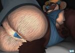  absurd_res anthro anus backsack balls baseball_cap big_butt blue_anus blue_nipples blue_nose bluesh body_hair brown_body brown_fur butt butt_hair clothed clothing fur genitals green_eyes hairy hat headgear headwear hi_res hyena josue_(bluesh) looking_at_viewer lying male mammal muscular muscular_anthro muscular_male nipples on_back partially_clothed pecs perineum presenting presenting_hindquarters shirt smile solo tail tank_top topwear underwear underwear_down 