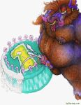  anthro cake dessert domestic_pig food huffaromas looking_at_viewer male mammal mohawk obese overweight piercing solo suid suina sus_(pig) wild_boar yagi_b._(artist) 