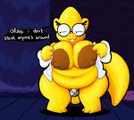 absurd_res alphys areola balls belly big_areola big_belly big_breasts bottomless bottomless_gynomorph bottomless_intersex breasts buckteeth chastity_cage chastity_device clothed clothing coat dark_areola dialogue digital_media_(artwork) exhibitionism eyelashes eyewear ferry_(undertale) flat_chastity_cage genitals glasses gynomorph hi_res huge_areola huge_breasts intersex knock-kneed lab_coat lizard looking_away metal_chastity_cage mostly_nude navel nerd nipples oblivious overweight overweight_gynomorph overweight_intersex pincoosh reptile scales scalie signature solo_focus speech_bubble tail talking_to_viewer teeth topwear undertale undertale_(series) undressing waterfall wearing_glasses yellow_body