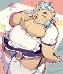  anthro belly blue_hair brown_body brown_fur bulge clothed clothing crossdressing fur gouryou hair hi_res legwear lifewonders male mammal musclegut nipples one_eye_closed panties pecs solo stockings suid suina sus_(pig) suspenders tokyo_afterschool_summoners umekemo42 underwear video_games wild_boar wink 