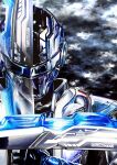  1boy 4ze_meteor absurdres armor armored_bodysuit assault_visor bilingual_commentary black_background black_bodysuit blue_armor bodysuit chou_uchuu_keiji_gavan_infinity cloud cloud_background combat_helmet commentary full_armor gavan_bushido gavarion_blade grey_helmet helmet highres holding holding_sword holding_weapon looking_at_viewer male_focus mixed-language_commentary multicolored_armor science_fiction silver_armor solo straight-on sword tokusatsu two-tone_armor upper_body weapon 