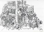 4chan amphibian anthro bear black_and_white boots breasts canid canine canis clipboard clothing detailed_background electronics female flat_chested focused footwear gas_canister generator group hat headgear headwear hi_res kyuu_(scarydrpepper) lizard lyka_(mrfanman42) machine mammal monochrome morgan_mco'nielson mouse murid murine newt nipple_outline red_wolf repair reptile rodent salamander scalie sergal shocked shoes spacewhaleworship toolbox tools traditional_media_(artwork) wolf wrench