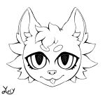 bodily_fluids cheek_tuft drooling drooling_tongue ear_tuft eyebrows eyelashes facial_tuft feral line_art looking_at_viewer male monochrome saliva simple_background solo tongue tongue_out tuft unfinished yyury_r