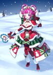  1girl absurdres blunt_bangs capelet christmas commission commissioner_upload dress eighteenetzel facial_mark fire_emblem fire_emblem_engage fire_emblem_heroes folded_twintails fur-trimmed_capelet fur_trim fur_wrist_cuffs gloves hair_rings heart heart_facial_mark highres hortensia_(fire_emblem) hortensia_(winter's_dearest)_(fire_emblem) multicolored_hair multicolored_tiara non-web_source official_alternate_costume pantyhose pine_tree pink_eyes pink_hair red_capelet red_gloves santa_costume santa_dress snow snowman_earrings snowman_ornament striped_clothes striped_pantyhose tree two-tone_hair vertical-striped_clothes vertical-striped_pantyhose w white_trim wrist_cuffs 