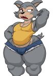  anthro beastars bottomwear bulge canid canine canis clothing facial_hair facial_scar hotpants legoshi_(beastars) male mammal mexican mexican_wolf scar shirt shorts solo spicynslim tank_top topwear wide_hips wolf 