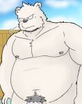  2022 anthro balls belly big_belly black_nose cloud genitals hi_res humanoid_hands kemono male mammal moobs navel nipples outside overweight overweight_male penis polar_bear pubes solo ursid ursine white_body yajyu 