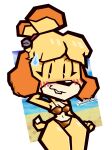 absurd_res accessory animal_crossing anthro beach bikini blush breasts buckteeth canid canine canis clothed clothing cloud digital_media_(artwork) domestic_dog eyelashes female floppy_ears fur gold_bikini golden_week hair hair_accessory hairband hand_behind_head hi_res isabelle_(animal_crossing) mammal navel nintendo outside pinup pose sand sea seaside shih_tzu signature simple_background sky smellslikebuter smile solo swimwear tail teeth toy_dog two-piece_swimsuit water white_background yellow_body yellow_fur