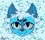 blue_body blue_ears blue_eyes blue_fur blue_hair bodily_fluids canid canine cheek_tuft drooling drooling_tongue eyebrows eyelashes facial_tuft feral fur hair looking_at_viewer male mammal saliva simple_background solo tongue tongue_out tuft yyury_r