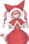  1girl :3 akiha_rumiho animal_ear_hood animal_ears bow bowtie breasts capelet christmas closed_eyes dress drill_hair facing_viewer fake_animal_ears fake_tail frilled_dress frills fur-trimmed_capelet fur-trimmed_hood fur_trim game_asset hands_up highres hood hood_up huke long_hair non-web_source official_art open_mouth petticoat pink_hair red_bow red_bowtie red_capelet red_dress red_hood ribbon santa_costume santa_dress science_adventure simple_background small_breasts smile solo steins;gate steins;gate_0 tachi-e tail tail_ornament tail_ribbon transparent_background twin_drills very_long_hair white_bow white_bowtie 