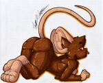  anthro brown_body brown_fur butt fur hi_res looking_at_viewer male mammal mouse murid murine paws presenting presenting_hindquarters rodent rotten_owl simple_background solo tongue tongue_out traditional_media_(artwork) white_background 