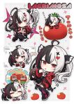  1girl :< =_= ahoge black_hair black_skirt blush_stickers character_name chibi closed_eyes closed_mouth commentary_request dotted_line fang fang_out food grey_background grid_background hair_intakes hair_ornament heart heart_hair_ornament highres holding holding_food hood hood_down hooded_jacket house ice_cream ice_cream_cone jacket lacrimosa_(neverness_to_everness) long_sleeves mini_person minigirl multicolored_hair multiple_views neverness_to_everness puffy_long_sleeves puffy_sleeves recording red_eyes red_jacket shirt skirt smile spoken_blush tomato tongue tongue_out totatokeke twintails two-tone_hair viewfinder white_hair white_shirt window x_hair_ornament zzz 