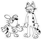  anthro bandai_namco betsumon canid canine canis digimon digimon_(species) dogmon domestic_cat domestic_dog duo felid feline felis fur garfield_(series) grin humor male mammal one-starry-knight smile striped_body striped_fur stripes toony 