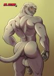 anthro back_muscles backsack balls butt digital_media_(artwork) dinosaur_(disney) disney elderly elderly_anthro elderly_male foreskin fur genitals hair half-erect hi_res humanoid_genitalia humanoid_penis lemur looking_at_viewer looking_back male mammal mature_anthro mature_male mrkatman muscular muscular_anthro muscular_male nude partially_retracted_foreskin penis primate rear_view simple_background smile solo standing strepsirrhine tail yar_(dinosaur)