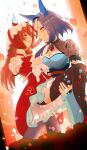  2girls absurdres admire_groove_(glacial_queen)_(umamusume) admire_groove_(umamusume) animal_ears black_thighhighs blue_dress blue_hair blush breasts brown_hair carrying cleavage closed_mouth detached_sleeves dress ear_covers ear_ribbon ginmusou373 hair_between_eyes hairband hand_on_another's_cheek hand_on_another's_face highres horse_ears horse_girl large_breasts long_hair looking_at_another mole mole_under_mouth multicolored_hair multiple_girls necktie open_mouth petals princess_carry purple_eyes red_dress red_eyes red_necktie red_ribbon ribbon short_necktie short_sleeves smile still_in_love_(scarlet_vow_raiment)_(umamusume) still_in_love_(umamusume) streaked_hair thighhighs umamusume veil white_hair white_streaks white_veil yuri 