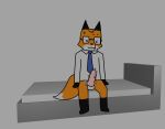 absurd_res animal_genitalia animal_penis balls bed beverage big_penis bottomless canid canine canine_genitalia canine_penis charlie_(foxfreeguy) clothed clothing expansion eyewear fox foxfreeguy furniture genital_expansion genitals glasses hi_res holding_object knot mammal office_clothing on_bed penis shirt sitting sitting_on_bed throbbing throbbing_penis topwear