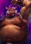  2022 anthro armpit_hair bebop belly big_belly biped body_hair ekumaru facial_piercing hi_res humanoid_hands male mammal moobs navel nipples nose_piercing nose_ring overweight overweight_male piercing ring_piercing solo suid suina teenage_mutant_ninja_turtles warthog 