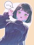  ... 1girl absurdres blue_sweater blunt_bangs blunt_ends blush bob_cut breasts commentary_request green_eyes green_hair highres kirisaki_nuko link!_like!_love_live! long_sleeves looking_at_viewer love_live! medium_breasts momose_ginko momose_ginko_(winter_loungewear) open_mouth ribbed_sweater short_hair single_hair_intake solo spoken_ellipsis sweater teeth turtleneck turtleneck_sweater upper_teeth_only virtual_youtuber 