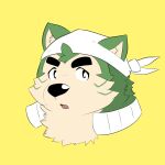  absurd_res anthro bandanna canid canine canis domestic_dog eyebrows fur green_body green_fur headshot_portrait hi_res hrtm1028mofmof kerchief lifewonders live-a-hero male mammal mokdai neck_tuft portrait solo thick_eyebrows tuft video_games 
