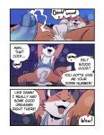 3_panel_comic after_sex anthro armpit_hair balls blue_penis blush blush_lines bodily_fluids body_hair bottomless canid canine clothed clothing comic cum cum_from_ass cum_in_ass cum_inside cum_on_balls cum_on_ground cum_pool cute_fangs dialogue disembodied_penis drooling duo ejaculation english_text excessive_sweat eyes_closed fangs flaccid fordan_(t0l0k) fox genital_fluids genitals glans heart_symbol hi_res humanoid_genitalia humanoid_penis leaking_cum looking_pleasured lying male male/male mammal multiple_scenes nipples on_back on_ground orange_body penis saliva shirt sweat t0l0k tail tank_top teeth text topwear