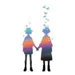  2girls blue_butterfly bug butterfly commentary_request hat hat_ribbon highres holding_hands long_sleeves maribel_hearn multiple_girls ribbon shards shirt short_hair sidelocks silhouette skirt star_(sky) tagme touhou uewtsol usami_renko white_background 