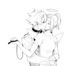  1boy 1girl arms_around_another's_waist bdsm bleach bleach:_sennen_kessen-hen breasts chain chain_leash closed_eyes collar commentary dress elbow_gloves empty_eyes english_commentary femdom gloves halo hetero high_ponytail highres hitsugaya_toushirou holding holding_leash kiss kurosaki_karin leash medium_breasts ponytail silegesi turtleneck turtleneck_dress wandenreich_uniform wings 