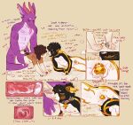 absurd_res aggressive_fertilization andromorph andromorph/male andromorph_penetrated anthro bed bite_mark black_hair blush blush_lines bodily_fluids breath brown_body brown_fur bruised bruised_face canid canine canis cervical_contact cervical_penetration chastity_cage chastity_device color_coded_text comic_panel contact_onomatopoeia covered_eyes cuckold cuckold_cleanup cum cum_in_uterus cum_in_vagina cum_inside cunnilingus degradation_text dialogue dirty_talk domestic_cat domestic_dog ear_piercing felid feline felis frill_(anatomy) fur furniture fuzzysmore_(character) genital_fluids gold_(metal) gold_chastity_cage gold_chastity_device gold_jewelry goldycat group hair heart_symbol hi_res horn impregnation impregnation_risk internal intersex intersex/male intersex_penetrated jewelry key_on_collar kobold leaking_precum long_tongue male mammal markings multicolored_body nipples notched_ear on_bed onomatopoeia oral orange_horn ovum ovum_with_heart panting penetration penile penile_penetration penis_in_vagina permanent_chastity_device piercing precum profanity purple_body purple_scales red_eyes scales scalie sex shiloh_(shipupp) shipupp simple_background size_difference sound_effects sperm_cell tail_wrapped_around_body text tongue trio two_tone_body uterus vaginal vaginal_penetration ventral_scales x-ray_view yellow_eyes