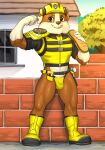  2022 anthro armor belt biceps black_clothing black_shirt black_topwear boots bottomless brick_wall brown_body brown_eyes brown_fur brown_nose building bulge bulldog canid canine canis clothed clothing construction_worker diacordst domestic_dog fangs flexing food footwear fur hammer hard_hat headgear helmet hi_res house jockstrap male mammal mastiff molosser muscular muscular_arms muscular_male muscular_thighs orange_eyes paw_patrol plant rubble_(paw_patrol) sandwich_(food) shadow shirt shrub small_tail smile solo submarine_sandwich tan_body tan_fur teeth tongue tongue_out tool_belt tools topwear tree triceps underwear vest wall_(structure) yellow_clothing yellow_jockstrap yellow_topwear yellow_underwear yellow_vest 
