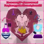 1:1 anthro bad_end blonde_hair blue_clothing border breasts butt clothing colored_nails defeat degradation dogeza female floor footwear hair heart_(marking) high_heels humiliation lagomorph lying mammal markings milky_rivas milkybun29 nails nude pink_body pink_border scared sex_toy shoes solo tile tile_floor underwear