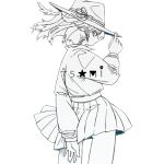 1girl adjusting_clothes adjusting_headwear alternate_costume arm_behind_back ass character_name commentary from_behind hat hat_ribbon highres long_sleeves looking_back medium_hair ribbon shirt skirt solo spot_color star_(sky) star_(symbol) touhou uewtsol usami_renko white_background 