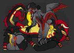 2_horns 4_horns 4_toes 5_fingers 69_position after_anal after_oral after_rimming anal anthro anus balls barbel_(anatomy) black_body black_fur black_hair blue_eyes blush bodily_fluids butt butt_grab collar countershade_legs countershade_tail countershade_thighs countershade_torso countershading damon_(damon_derg) digitigrade dominant dragon ear_piercing ears_back eastern_dragon eunuch eunuch_symbol eunuch_symbol_tattoo european_mythology feathered_wings feathers feet fellatio fingers fur furred_dragon furred_scalie gaping gaping_anus gender_symbol gender_symbol_tattoo genital_scar genitals gloves_(marking) grey_body grey_fur guiche_piercing gynomorph hair hand_on_butt hand_on_knee hand_on_leg hi_res holding_leash holding_leg holding_object holding_thigh horn horn_jewelry horn_ring hybrid industrial_piercing intersex intersex/male jackie_(disambiguation) jewelry knot kobold larger_dom leash leg_markings long_tongue lying male mane markings multi_horn mythological_creature mythological_scalie mythology on_back onomatopoeia open_mouth oral orange_anus orange_blush orange_body orange_fur orange_pawpads orange_scar orange_tongue orchiectomy_scar pawpads penile penile_spines penis piercing pivoted_ears red_body red_fur red_inner_ear red_mane reverse_countershading rimming ring_(jewelry) ring_piercing saliva saliva_on_anus saliva_on_tongue saliva_string scalie scar sex sidioskiere simple_background size_difference socks_(marking) sound_effects spiked_tail spikes spikes_(anatomy) spread_butt spreading stripes stud_piercing symbol tail tail_tuft tattoo text toes tongue tongue_out tuft western_dragon wings yellow_balls yellow_body yellow_fur yellow_inner_ear yellow_pawpads yellow_penis yellow_tongue