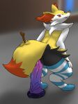  absurd_res animal_genitalia animal_pussy anthro bad_dragon bodily_fluids braixen canine_pussy clothing crouching dildo dripping female footwear fur genital_fluids genitals grey_body grey_fur hands_on_knees hi_res leaking leaking_precum legwear looking_back nintendo nonny18675309 pattern_clothing pattern_legwear pok&eacute;mon pok&eacute;mon_(species) precum precum_drip pussy pussy_juice red_body red_eyes red_fur sex_toy socks solo stockings striped_clothing striped_legwear stripes tongue tongue_out trying_their_best video_games white_body white_fur yellow_body yellow_fur 