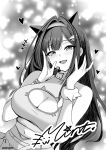  animal_ears bead_bracelet beads bracelet breasts cat_choker cat_ears character_signature cleavage_cutout clothing_cutout commentary english_commentary fish_hair_ornament goddess_of_victory:_nikke greyscale hair_ornament heart highres jewelry medium_breasts microphone midriff mint_(nikke) monochrome ring simple_background tsai_gi 