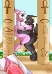 anthro anubian_jackal black_body black_fur blush bodily_fluids bracelet breasts butt canid canine canis close-up clothed clothing deity digital_media_(artwork) duo ear_piercing ear_ring egyptian egyptian_clothing egyptian_headdress egyptian_mythology erection eyes_closed felid feline female female_penetrated fur genital_fluids genitals hair haty_arts hatysa headgear hi_res jackal jewelry lynx male male/female male_penetrating male_penetrating_female mammal middle_eastern_mythology mythology nipples nude open_mouth penetration penile penile_penetration penis piercing pillar pink_body ring_piercing sex simple_background tail teeth tongue vaginal vulva white_body white_fur