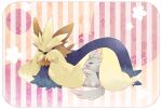  :d ayumu3 black_eyes closed_eyes commentary_request dog happy minccino no_humans pokemon pokemon_(creature) pokemon_focus smile stoutland striped_background 