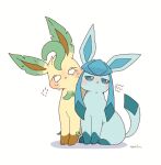  blue_eyes blush bright_pupils closed_mouth commentary_request emofuru_(vktd5442) glaceon leafeon no_humans pokemon pokemon_(creature) pokemon_focus sitting tears twitter_username white_background white_eyes white_pupils 