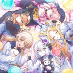  animal_ears arm_up azusa_(blue_archive) balloon bird black_hat black_wings blonde_hair blue_archive blue_eyes blush commentary_request crossed_bangs detached_sleeves dress feathered_wings flower fox_ears fox_girl hair_between_eyes hair_flower hair_ornament halo hat head_wings hifumi_(blue_archive) holding holding_hands holding_stuffed_toy kagawa_ichigo koharu_(blue_archive) long_hair long_sleeves looking_at_viewer lying mari_(blue_archive) multiple_girls nun official_art on_back on_side open_mouth orange_hair parted_lips peroro_(blue_archive) pink_eyes pink_flower pink_hair purple_flower sailor_collar school_uniform seia_(blue_archive) serafuku skullman_(blue_archive) sleeves_past_fingers sleeves_past_wrists stuffed_toy tit_(bird) twintails very_long_hair white_flower white_hair white_sleeves white_wings wing_ornament wings yellow_eyes 
